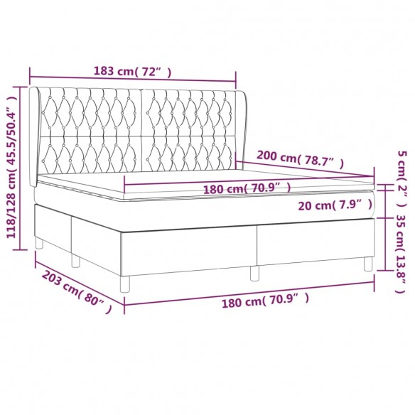 Cadre de lit avec matelas Gris foncé 180x200cm Tissu