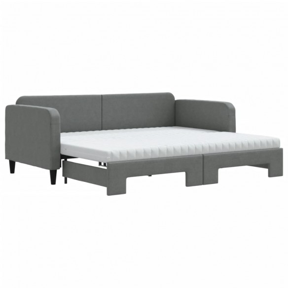 Lit de jour avec gigogne et matelas gris foncé 90x190 cm tissu