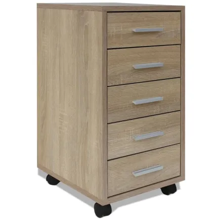Caisson à tiroir de bureau avec roulettes 5 tiroirs Chêne 2