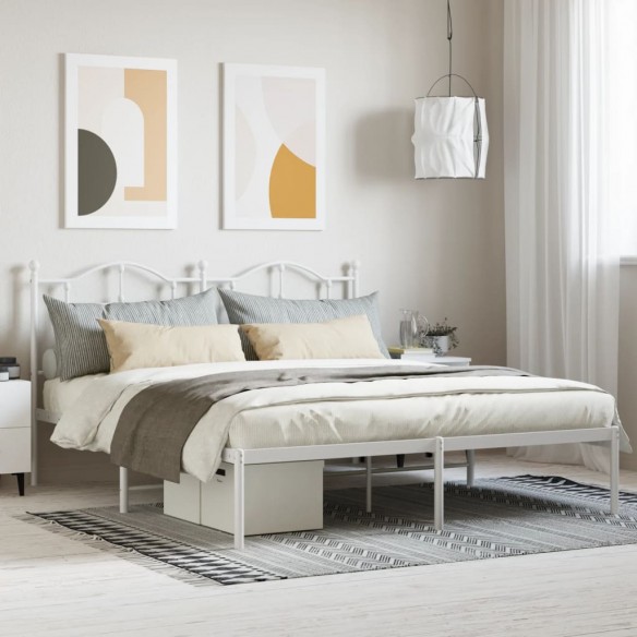 Cadre de lit métal avec tête de lit blanc 180x200 cm