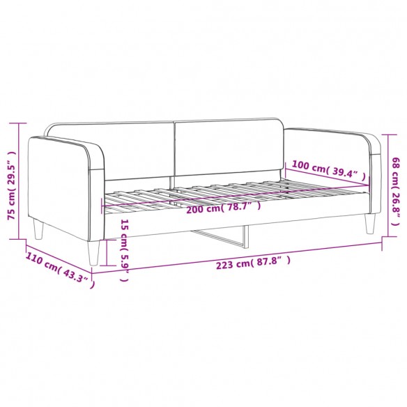 Lit de repos noir 100x200 cm tissu