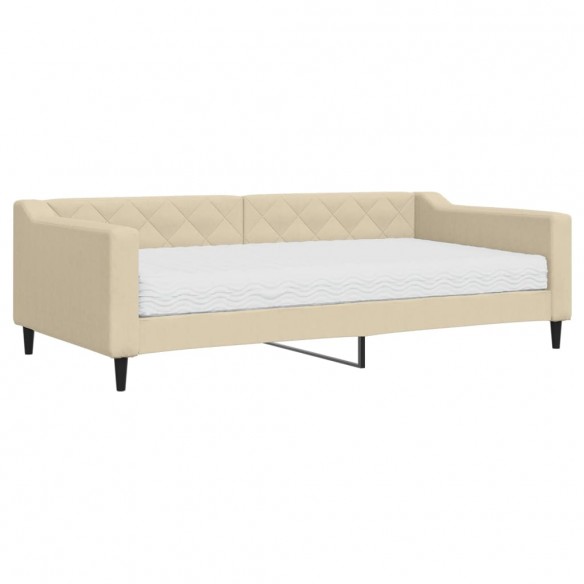 Lit de jour avec matelas crème 100x200 cm tissu