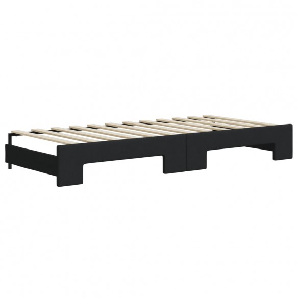 Lit de jour avec gigogne et matelas noir 90x200 cm tissu