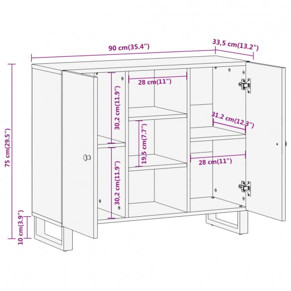 Armoire latérale marron et noir 90x33,5x75 cm bois de manguier