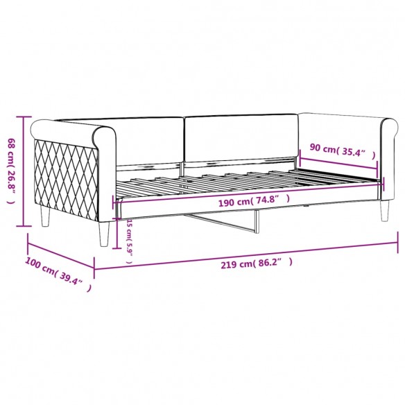 Lit de repos gris clair 90x190 cm velours