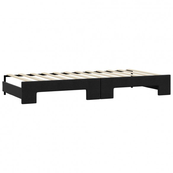 Lit de jour avec gigogne et matelas noir 90x200 cm tissu