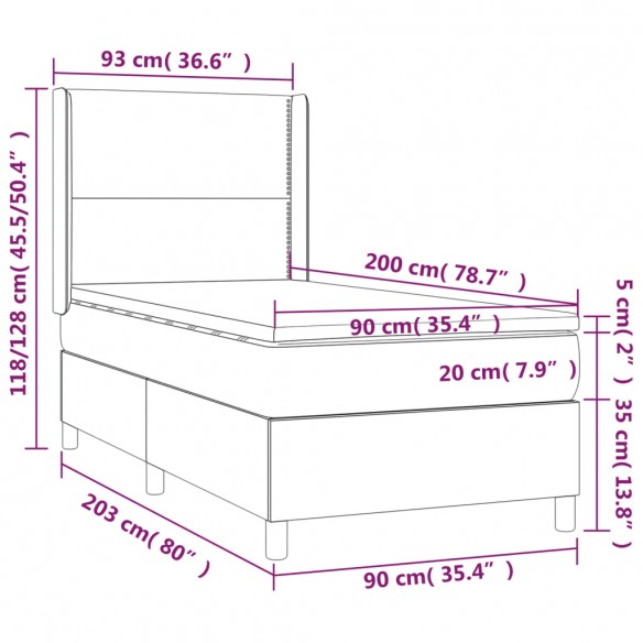 Cadre de lit matelas LED Marron foncé 90x200cm Tissu