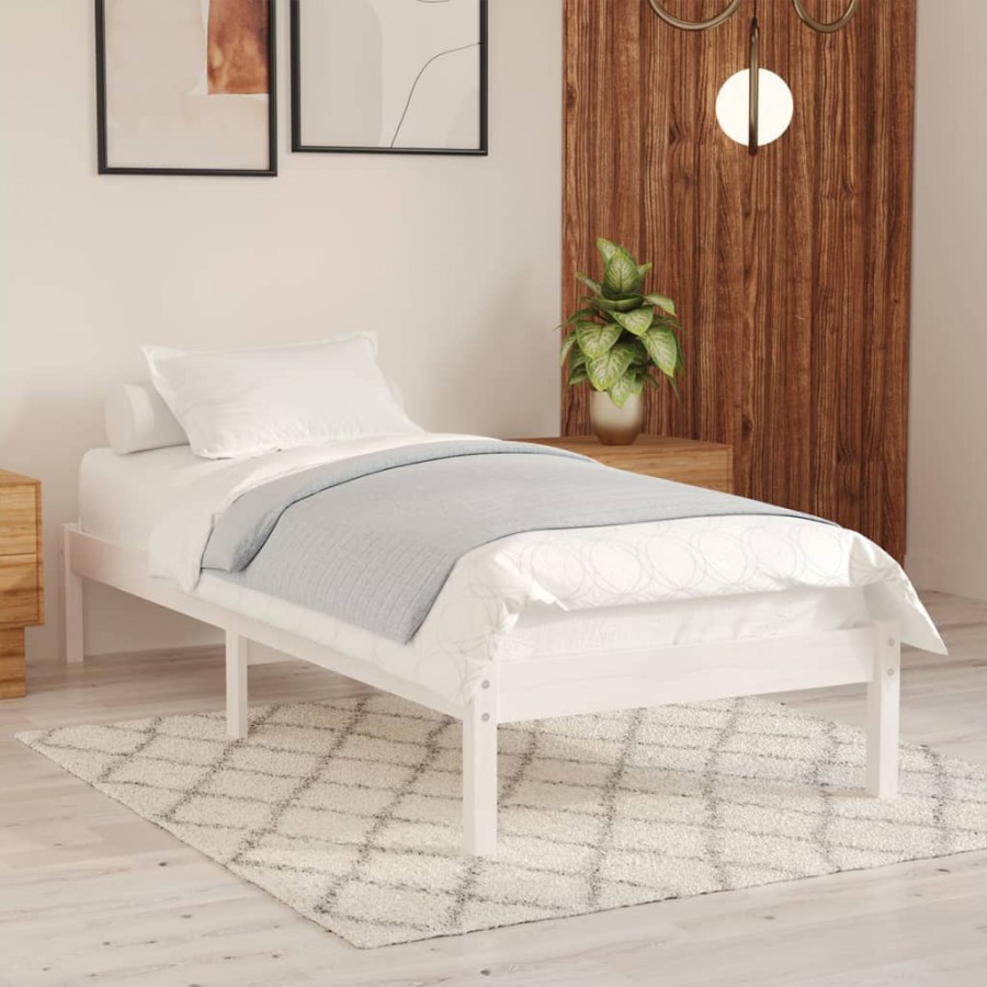 Cadre de lit Blanc Bois massif 75x190 cm Petit simple