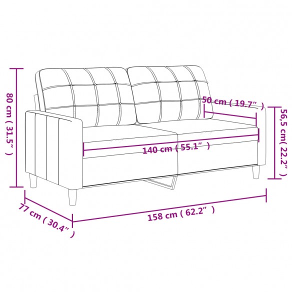 Canapé à 2 places Gris foncé 140 cm Tissu