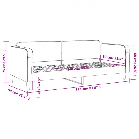 Lit de repos gris clair 80x200 cm tissu