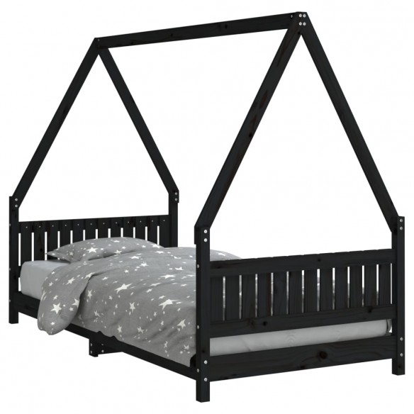 Cadre de lit pour enfants noir 90x190 cm bois de pin massif