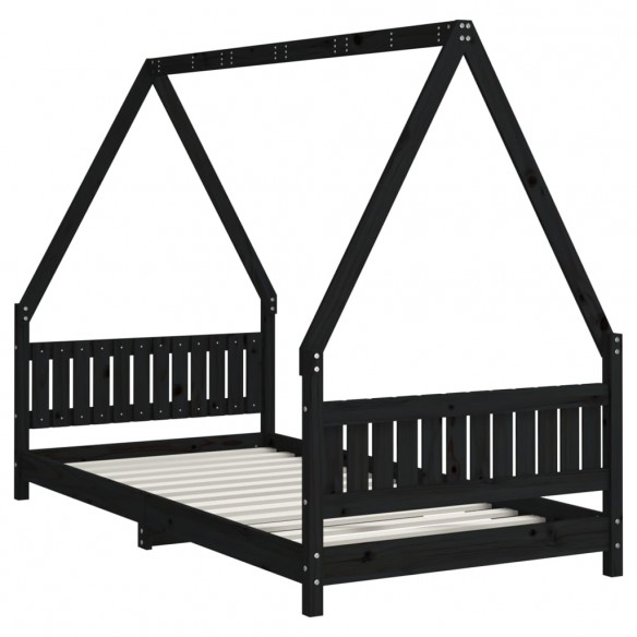 Cadre de lit pour enfants noir 90x190 cm bois de pin massif