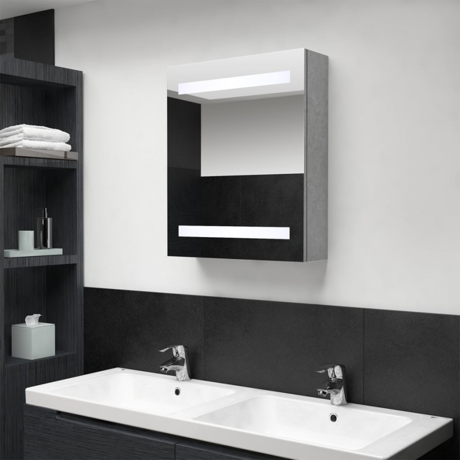 Armoire de salle de bain à miroir LED Gris béton 50x14x60 cm