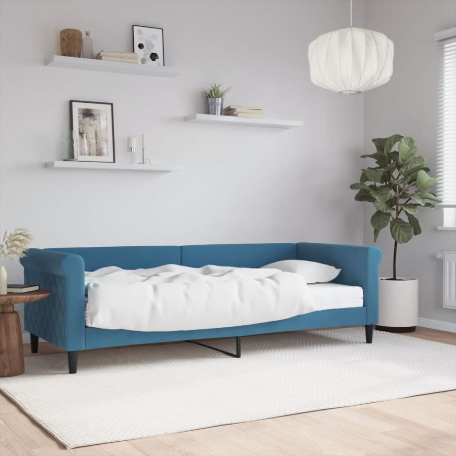 Lit de jour avec matelas bleu 80x200 cm velours