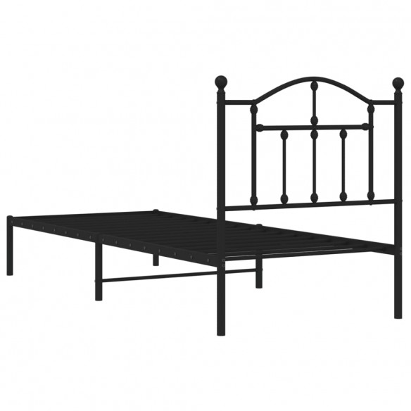 Cadre de lit métal avec tête de lit noir 90x190 cm