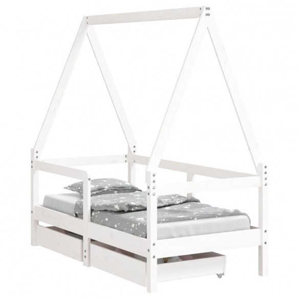 Cadre de lit enfant tiroirs blanc 70x140 cm bois de pin massif