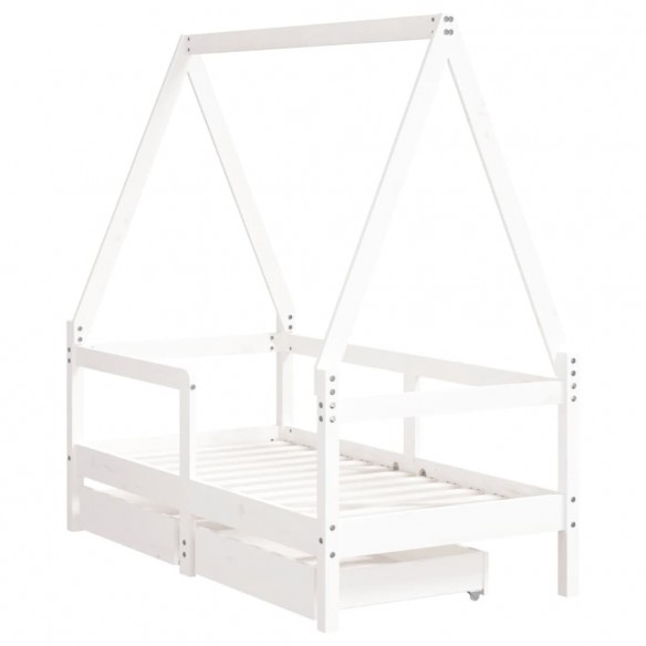 Cadre de lit enfant tiroirs blanc 70x140 cm bois de pin massif