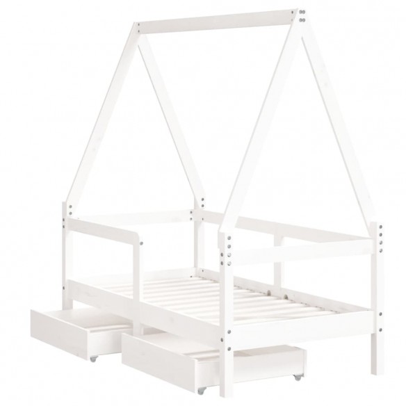 Cadre de lit enfant tiroirs blanc 70x140 cm bois de pin massif