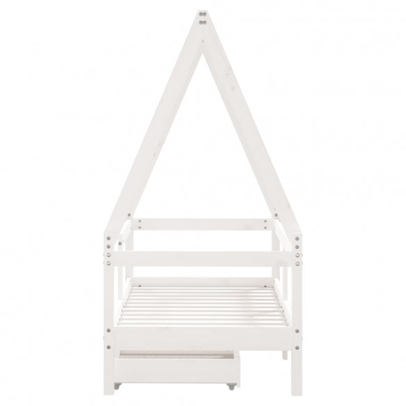 Cadre de lit enfant tiroirs blanc 70x140 cm bois de pin massif