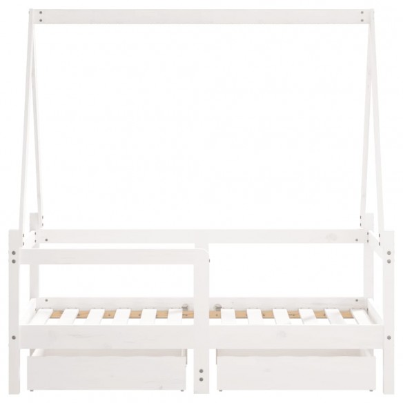 Cadre de lit enfant tiroirs blanc 70x140 cm bois de pin massif