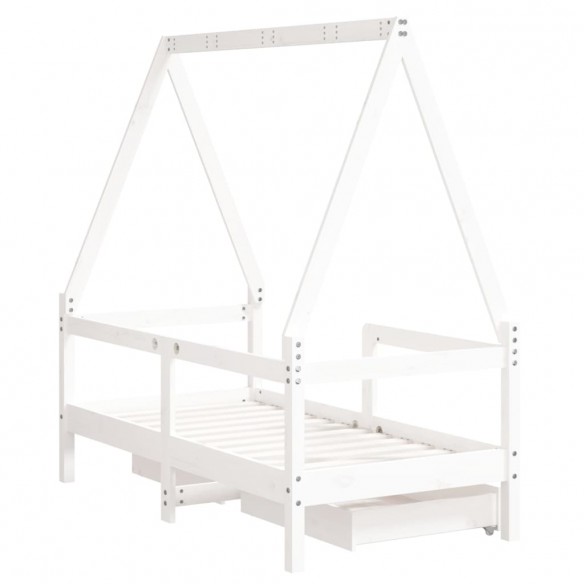 Cadre de lit enfant tiroirs blanc 70x140 cm bois de pin massif