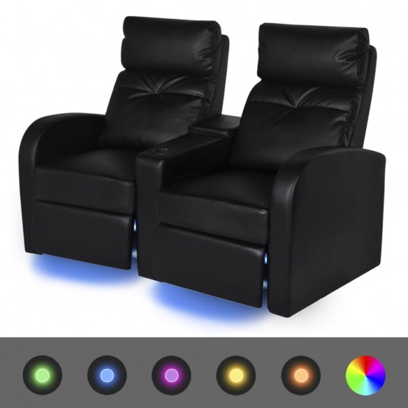 Fauteuil inclinable à LED à 2 places cuir artificiel noir