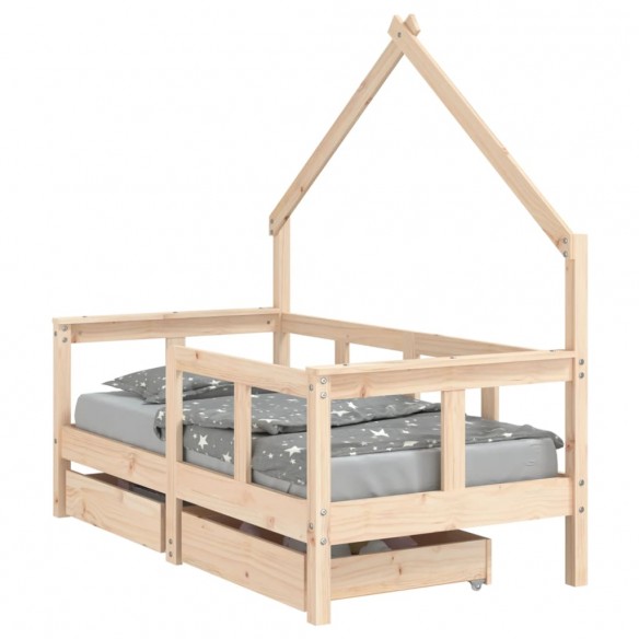 Cadre de lit enfant avec tiroirs 70x140 cm bois de pin massif