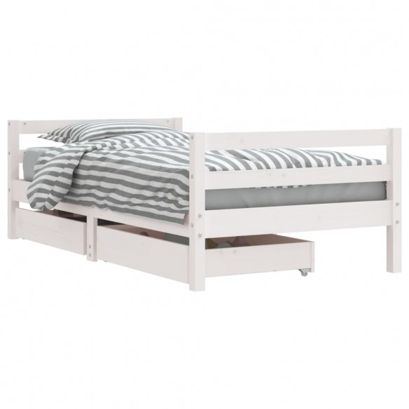 Cadre de lit pour enfant tiroirs blanc 80x160cm bois pin massif