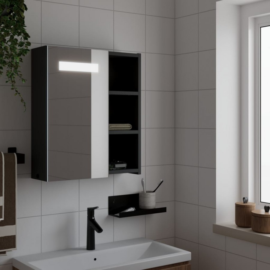 Armoire de salle de bain à miroir avec LED noir 45x13x52 cm
