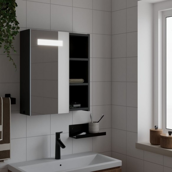 Armoire de salle de bain à miroir avec LED noir 45x13x52 cm
