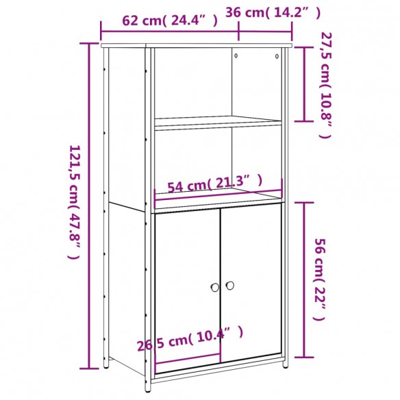 Buffet haut chêne fumé 62x36x121,5 cm bois d'ingénierie