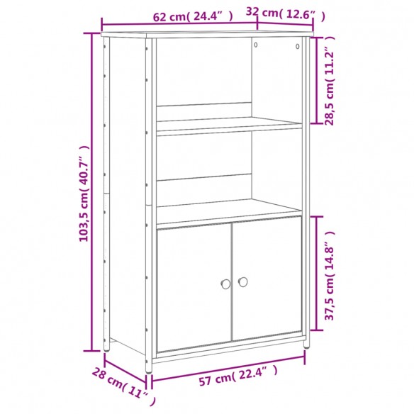 Buffet haut chêne marron 62x32x103,5 cm bois d'ingénierie