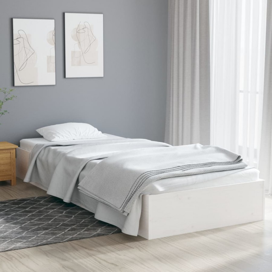 Cadre de lit blanc bois massif 90x190 cm simple