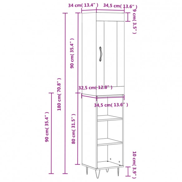 Buffet haut Noir 34,5x34x180 cm Bois d'ingénierie