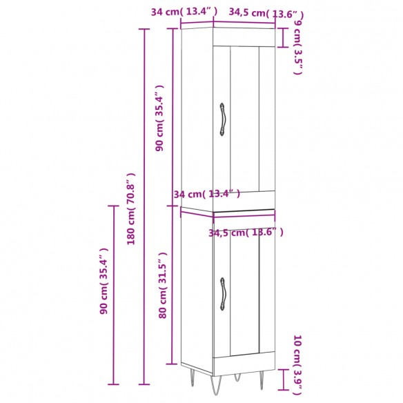 Buffet haut Blanc brillant 34,5x34x180 cm Bois d'ingénierie