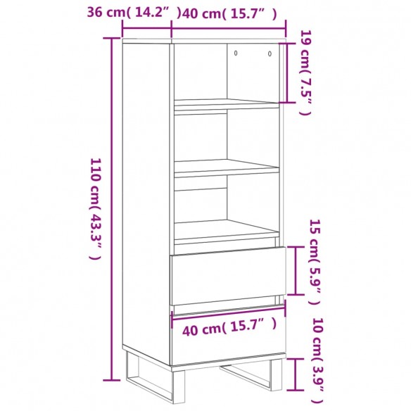 Buffet haut Sonoma gris 40x36x110 cm Bois d'ingénierie