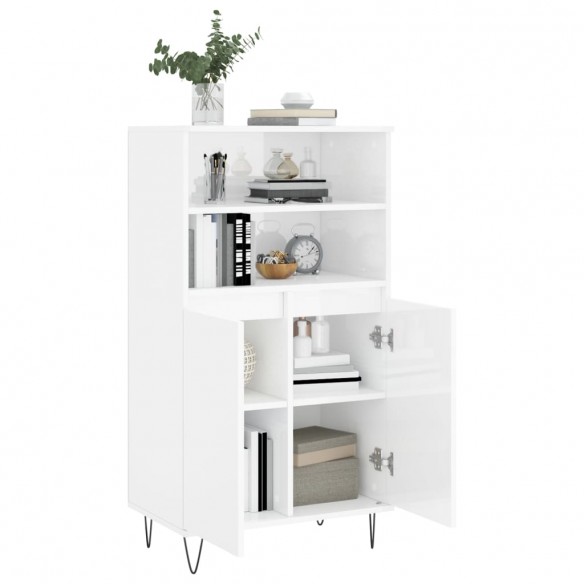 Buffet haut Blanc brillant 60x36x110 cm Bois d'ingénierie