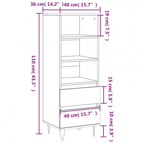 Buffet haut Chêne marron 40x36x110 cm Bois d'ingénierie