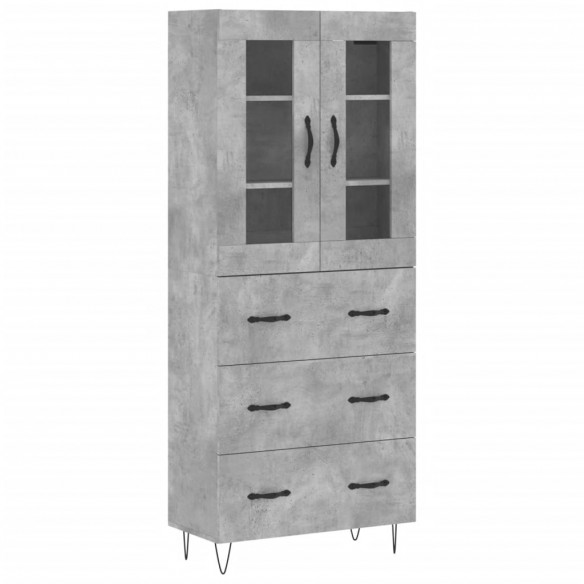 Buffet haut Gris béton 69,5x34x180 cm Bois d'ingénierie