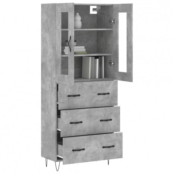 Buffet haut Gris béton 69,5x34x180 cm Bois d'ingénierie