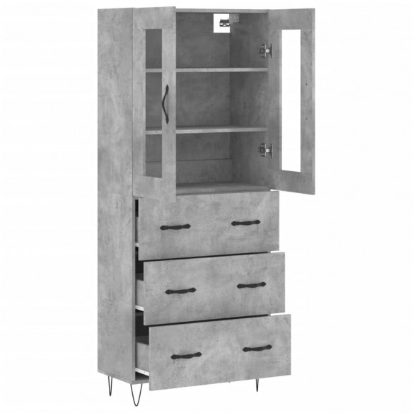 Buffet haut Gris béton 69,5x34x180 cm Bois d'ingénierie