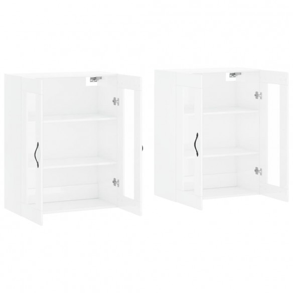 Armoires murales 2 pcs blanc brillant bois d'ingénierie