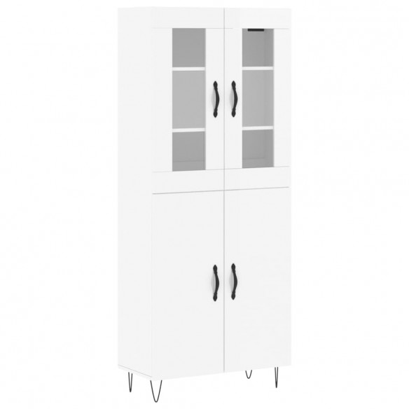 Buffet haut Blanc brillant 69,5x34x180 cm Bois d'ingénierie