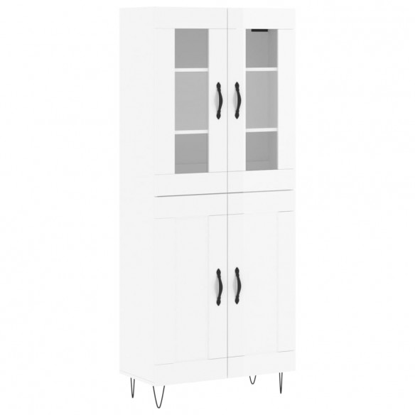 Buffet haut Blanc brillant 69,5x34x180 cm Bois d'ingénierie