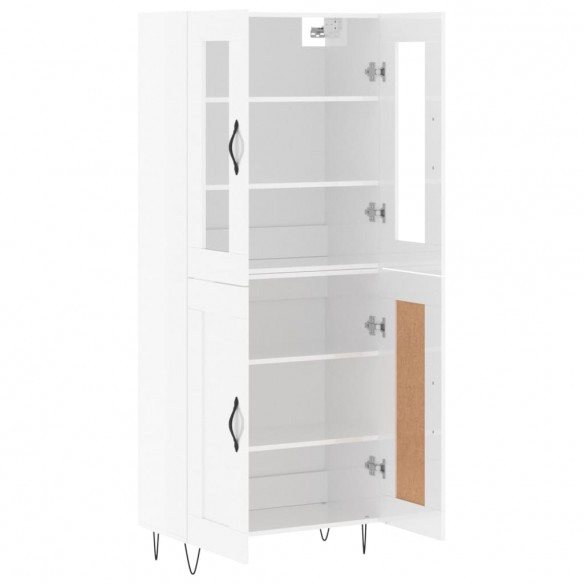 Buffet haut Blanc brillant 69,5x34x180 cm Bois d'ingénierie