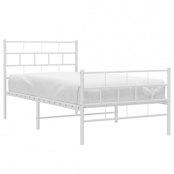 Cadre de lit métal avec tête de lit/pied de lit blanc 100x200cm