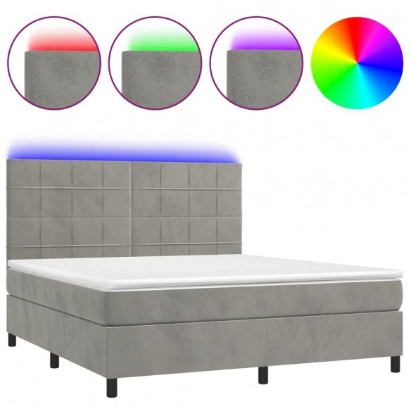 Cadre de lit matelas et LED Gris clair 160x200 cm