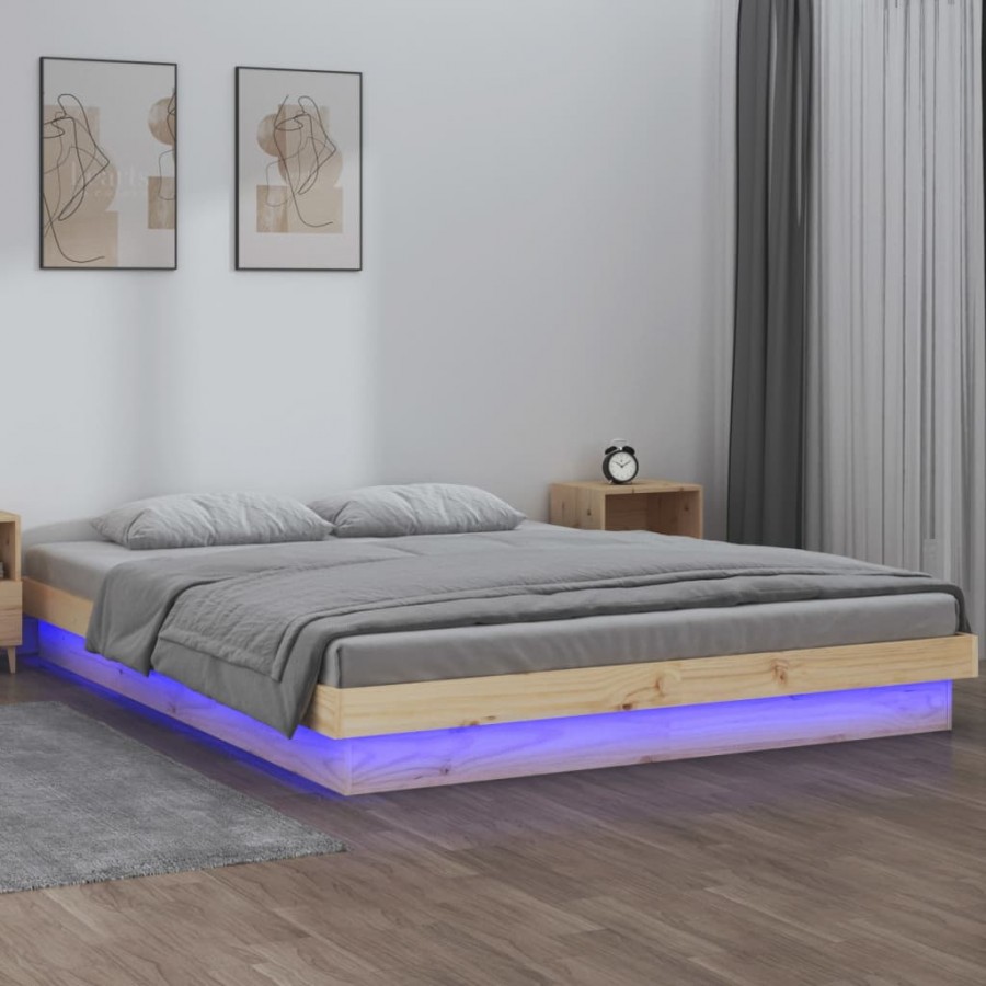 Cadre de lit à LED 200x200 cm bois massif