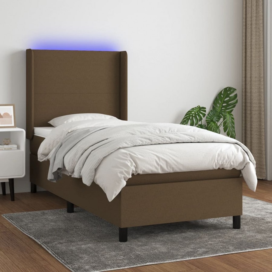 Cadre de lit matelas LED Marron foncé 90x190cm Tissu