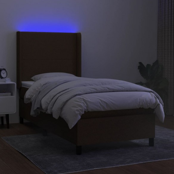 Cadre de lit matelas LED Marron foncé 90x190cm Tissu